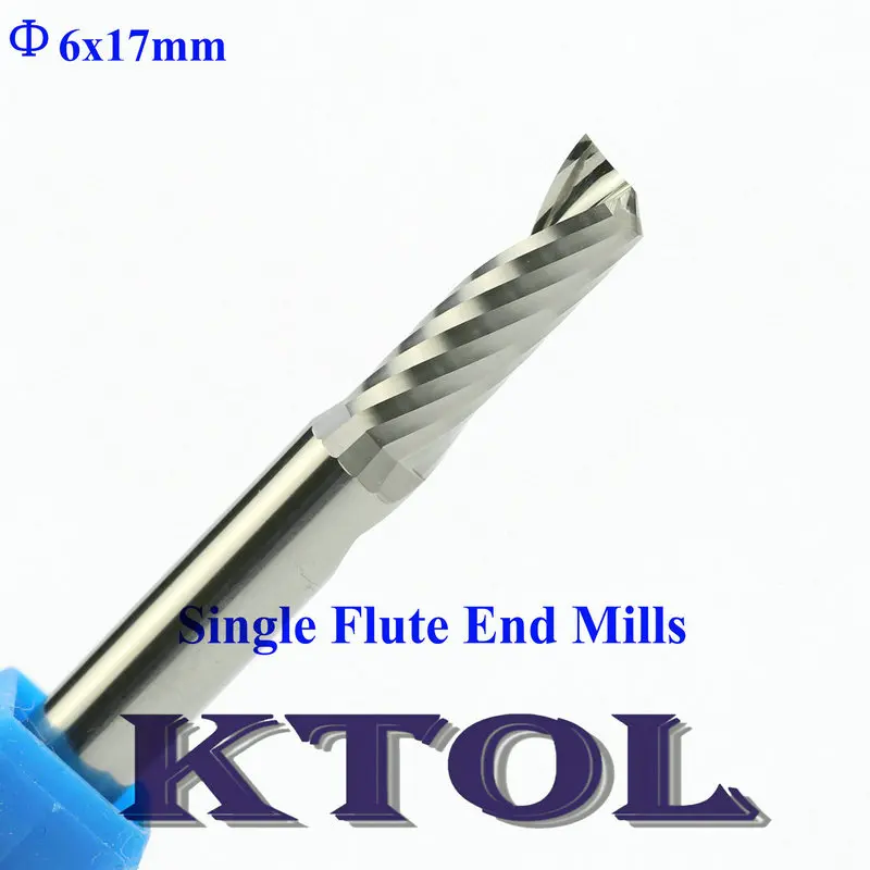 Single Flute Spiral Cutters End Mills 5pcs 6x22mm Carbide CNC Router Bits 