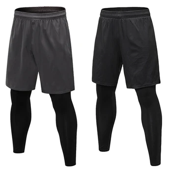 

Men Tights Fake Two Pieces Pants Fitness Running Stretch Trousers Quick Dry YLSPR0051
