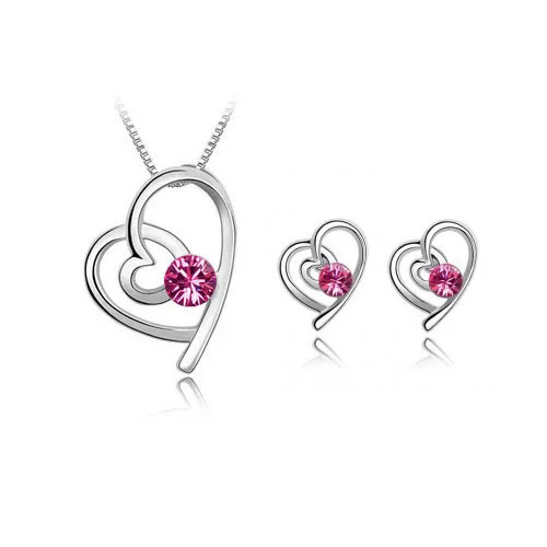 

NO MINIMUM ORDER Free shipping Fashion white austrian crystal heart crystal jewelry sets 027