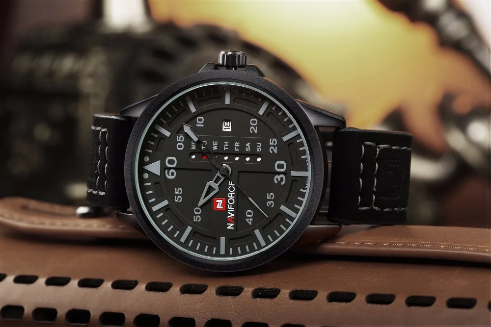Naviforce Элитный бренд военный кварцевые часы мужские Hour Clock спортивные кожаные Наручные часы Relogio Masculino