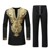 JAYCOSIN спортивный костюм для мужчин осень зима роскошный Африканский принт с длинным рукавом рубашка Дашики костюм повседневные однотонные элегантные вечерние топы 604