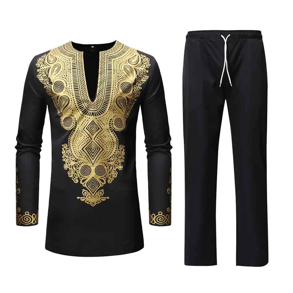 

JAYCOSIN tracksuit Men's Autumn Winter Luxury African Print Long Sleeve Dashiki Shirt Suit casual Solid Elegant party Tops 604