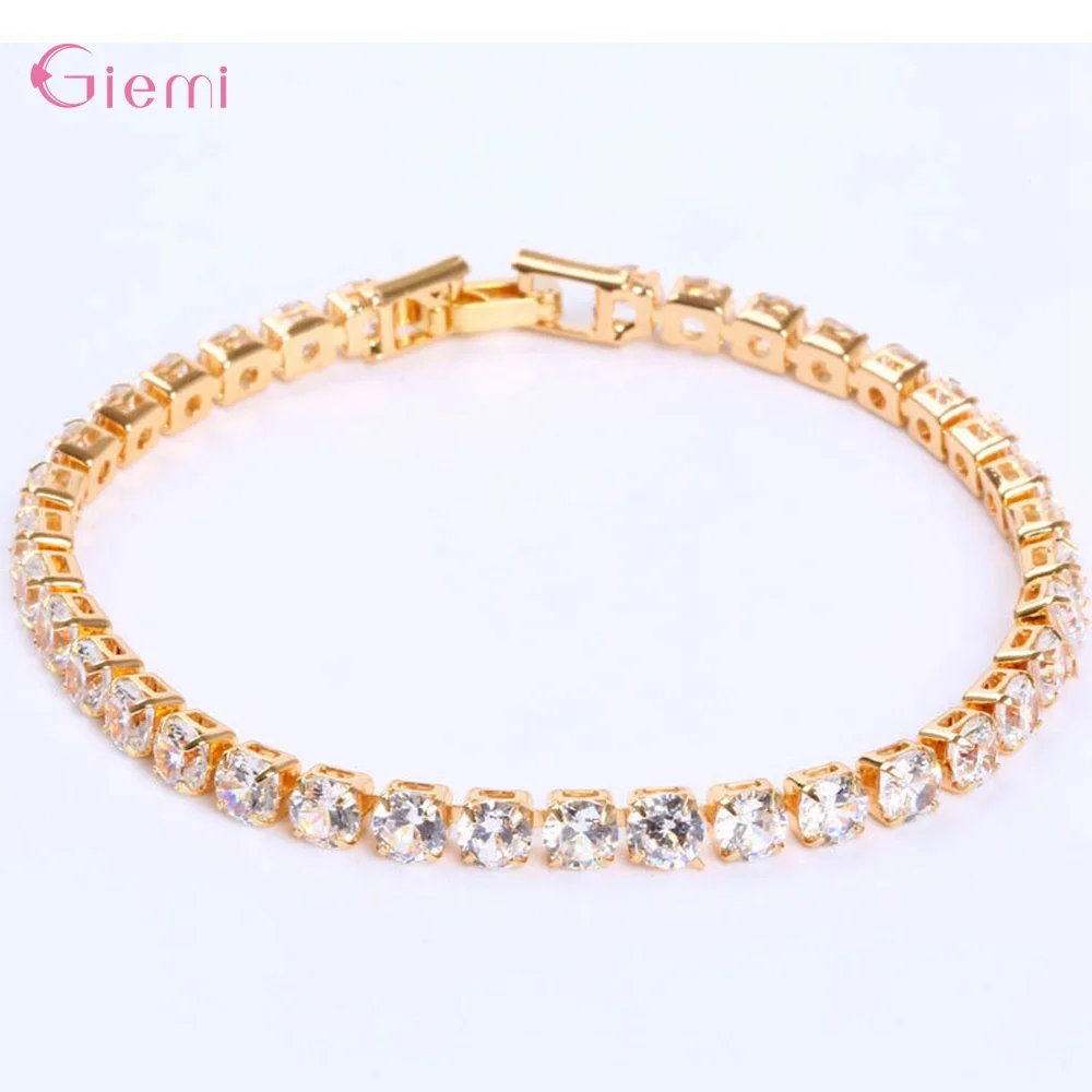 New Fashion Adjustable Tennis Bracelets For Women Shiny Crystal Silver Color Chain Bangle and Bracelet Jewelry Gift - Metal Color: 17cm