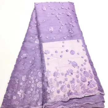 

Newest 5 Yards High Quality Purple Nigeria French Wedding Lace Indian Party Dress 3d Embroidery Cotton African Fabric A1503
