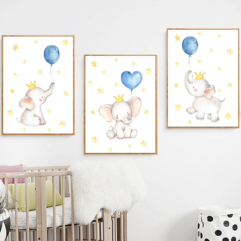 

Elephant Poster Baby Nursery Wall Art Animal Print Watercolor Canvas Painting Posters and Prints Nordic Kids Room Decor