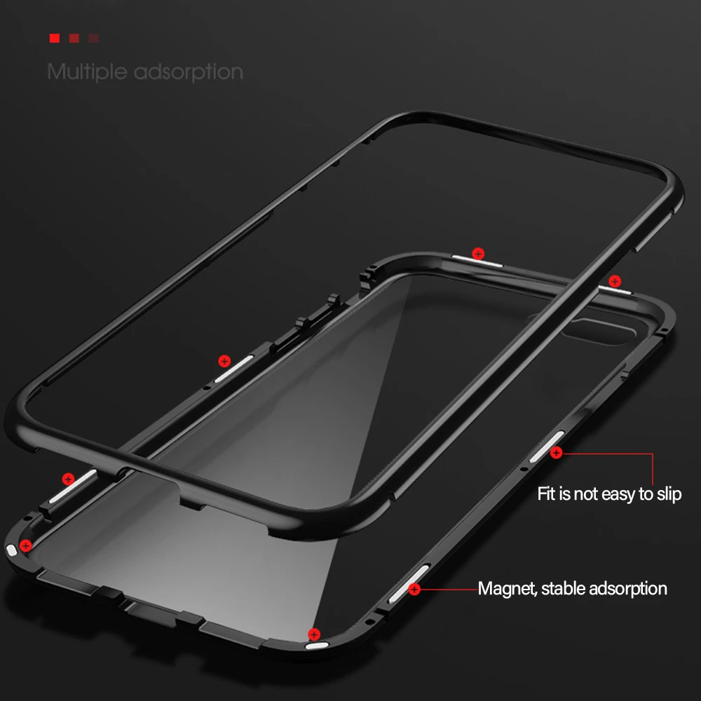 Чехол с магнитной адсорбцией для iPhone XS Max XR 7 8X6 S 6 S Plus, полный Чехол с откидной крышкой, металлический бампер+ Противоударная сумка из Tmpered стекла
