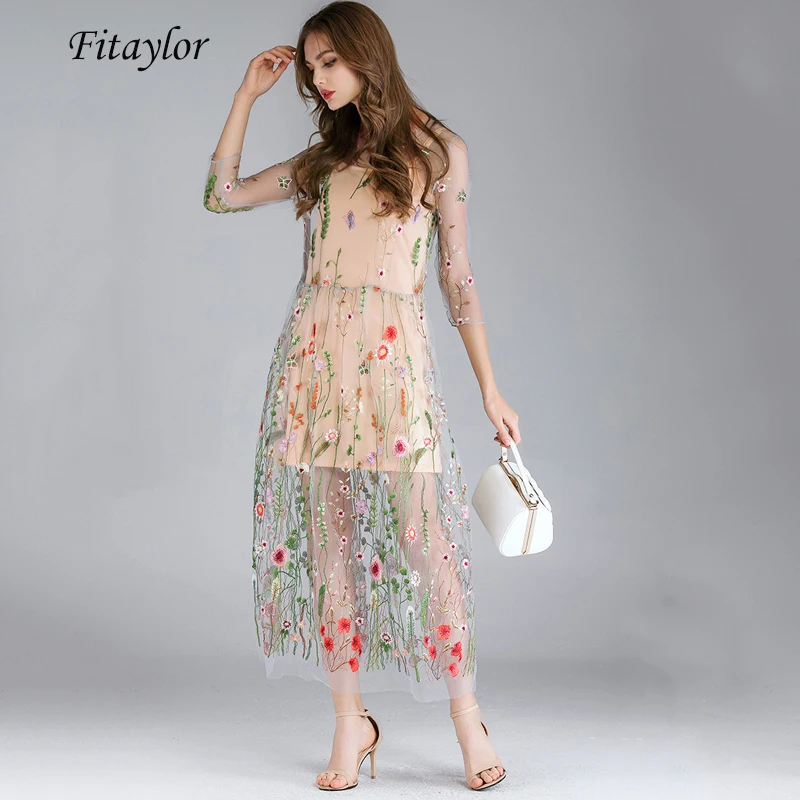 Женское длинное фатиновое платье Fitaylor элегантное вечернее до щиколотки с