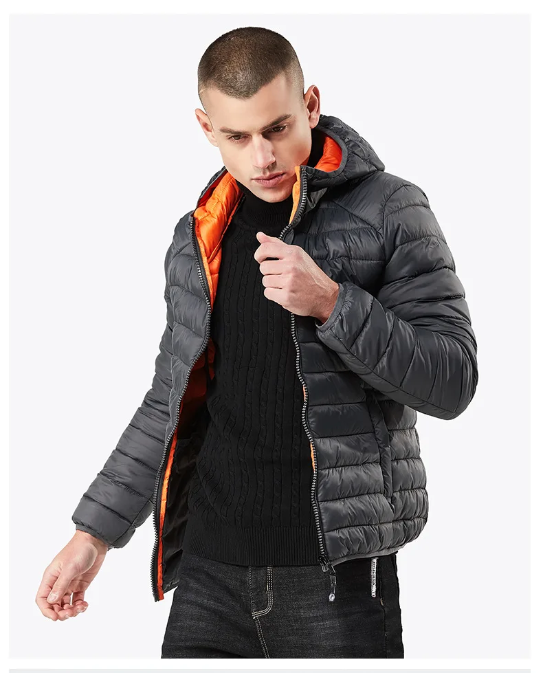 Мужской пуховик, одноцветная осенняя и зимняя куртка, Мужская толстая одежда с капюшоном, мужские повседневные пальто на молнии
