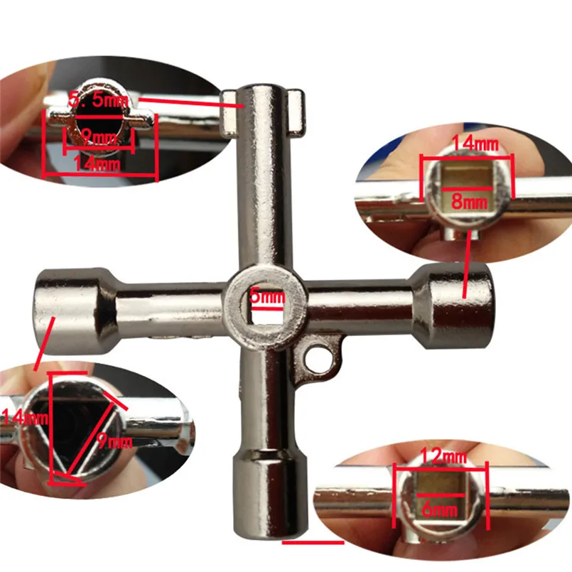 4 Way Cross Key Wrench Square Triangle Train Electrical Elevator Cabinet Box Multifunctional Wrench Herramientas 40DC41