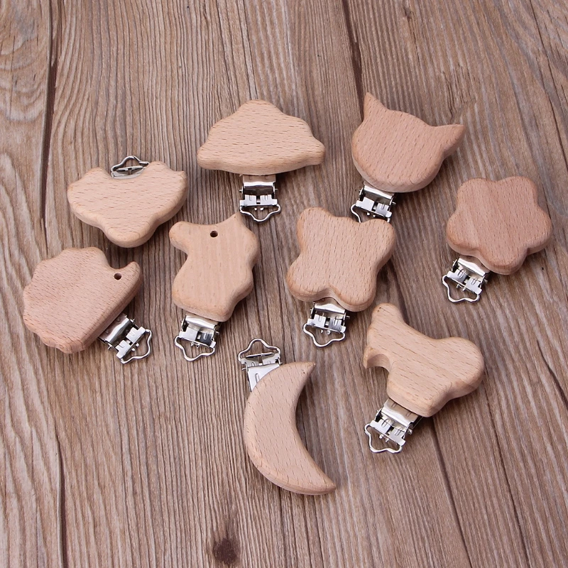 

Pacifier Clip Of Cartoon Animals Beech Wood Dummy Clips DIY Pacifier Chain
