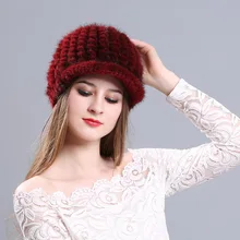 Осенне-зимняя шапка с меховым козырьком из норки, женская вязаная шапка в Корейском стиле, женская теплая Модная однотонная Повседневная уличные шляпы H7083