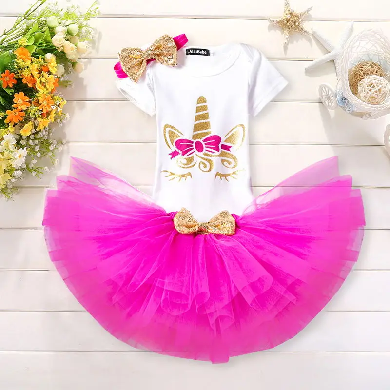 Одежда для дня рождения с единорогом одежда для маленьких девочек на первый день рождения нарядное платье принцессы для малышей комплекты с единорогом для новорожденных девочек от 0 до 12 месяцев - Цвет: Unicorn Outfits 4