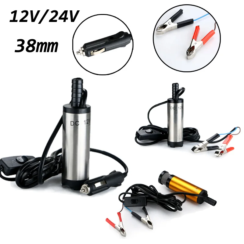

38mm Transfer Refueling Submersible Pump DC 12V 24V Diesel Fuel Water Oil Pump For Car Camping Fishing Crocodile Clip