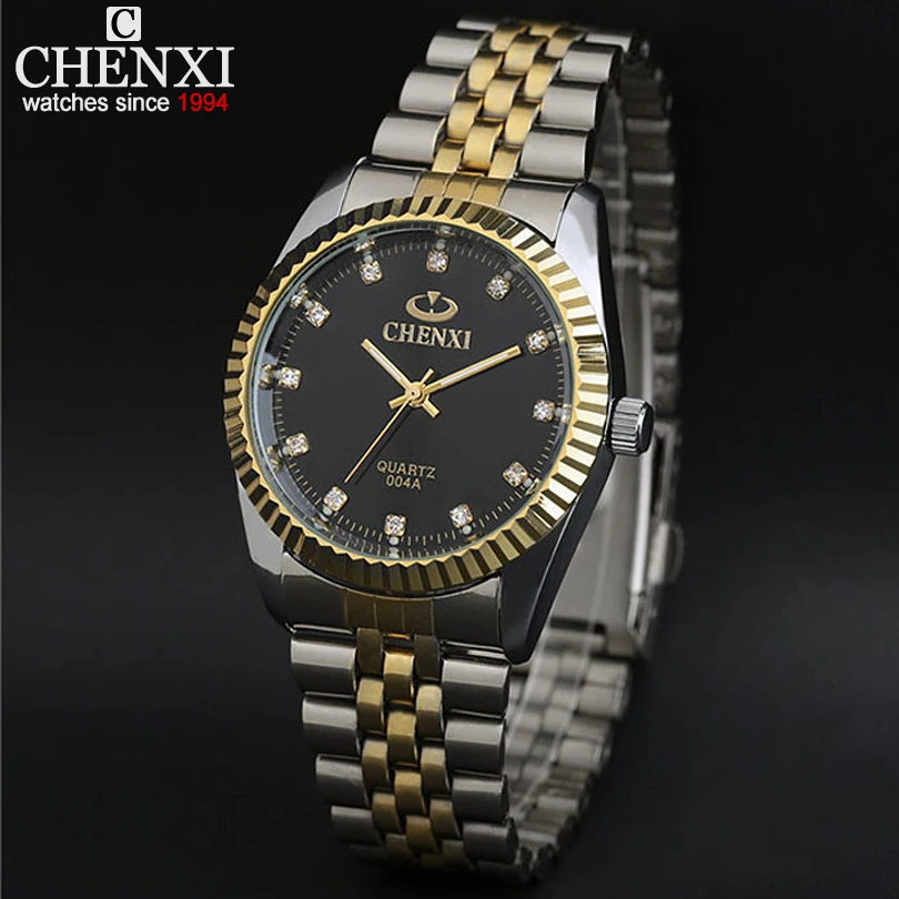 

New arrival ChenXI CX-004A Men watch lovers watch, men full steel watch gold steel with waterproof gold rhinestone watches men