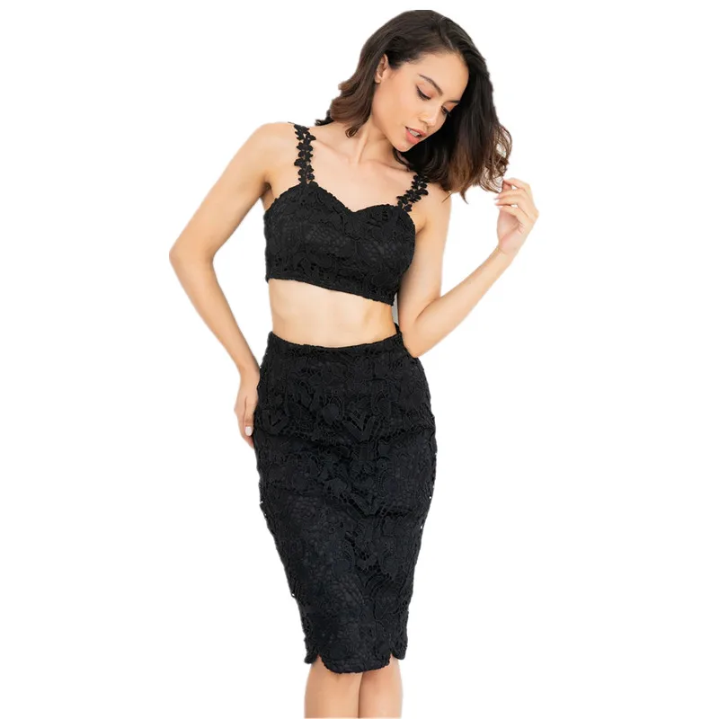 two piece skirt set women summer outfits plus size matching sets sexy lace crop top and skirt