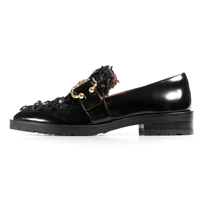 

2019 black single spring and autumn summer flat bottom low heel coarse heel medium heel leather leather high heel soft sole work