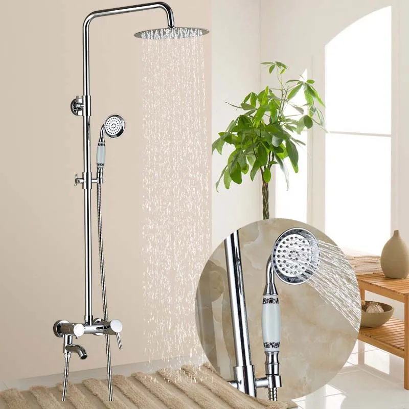 

Wholesale And Retail Wall Mounted Shower Faucet Set Tub Spout Mixer Tap W/ Ceramic Hand Shower