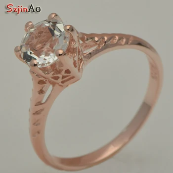 

Szjinao Real Natural White topaz 14 k Rose Gold Engagement Ring Woman Man Married Gift Wholesale gold jewelry Wedding ring