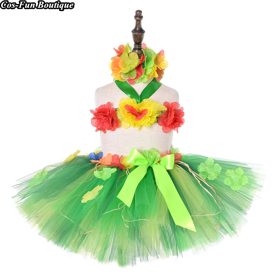 

Fluffy Hula Girl Tutu 30cm Skirt&Top Kids Girl Hawaiian Holiday Beach Party Costume First Luau Birthday Outfit One Size For 2-8Y