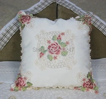 

Elegant 100% Polyester Floral Embroidery Throw Pillowcases Cover Embroidered Pillow Case Square 50*50cm