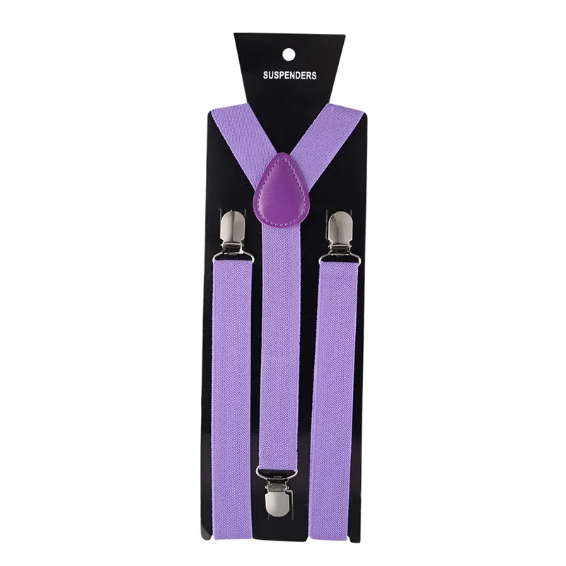 Лидер продаж, эластичные кожаные подтяжки для мужчин, 3 зажима, винтажные мужские s женские подтяжки для брюк, свадебная Подвеска для юбки, 40 цветов - Цвет: Purple