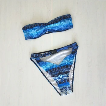 

Women Bikini Set Snakeskin Print Push-up Padded Bra Bandage Bikini Set Swimsuit Triangle Swimwear Bathing High Waist Swimsuit