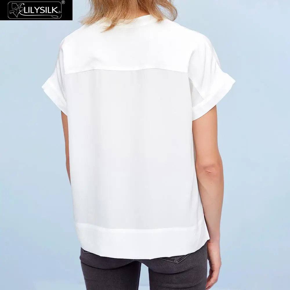 LilySilk Silk Tee Versatile Split Neck Ladies New Free Shipping