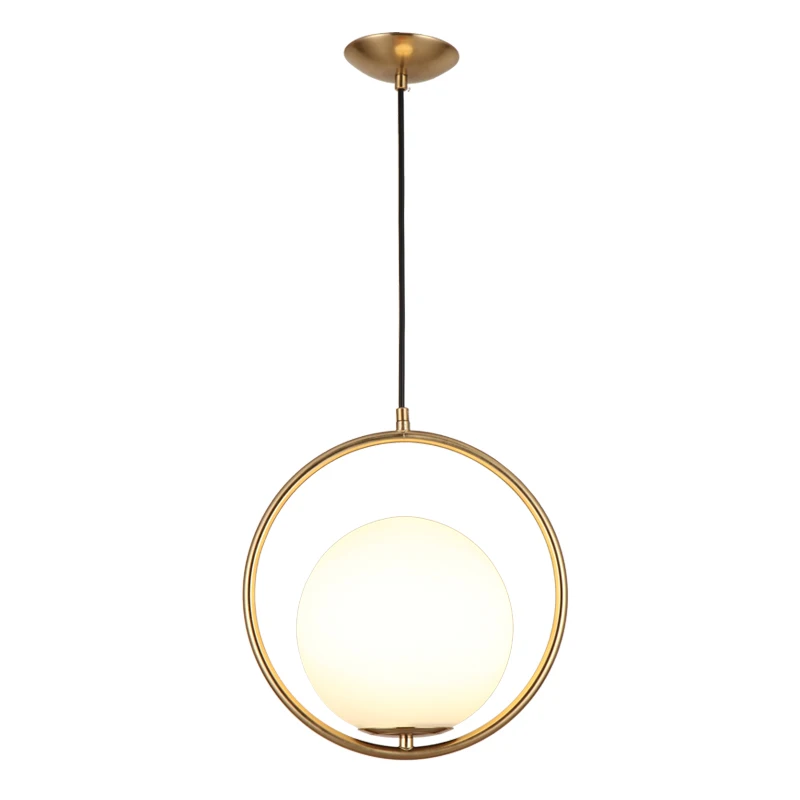 Современный светодиодный подвесной светильник s со стеклянным абажуром и металлическим кольцом для спальни, столовой, золотой подвесной светильник, креативный светильник
