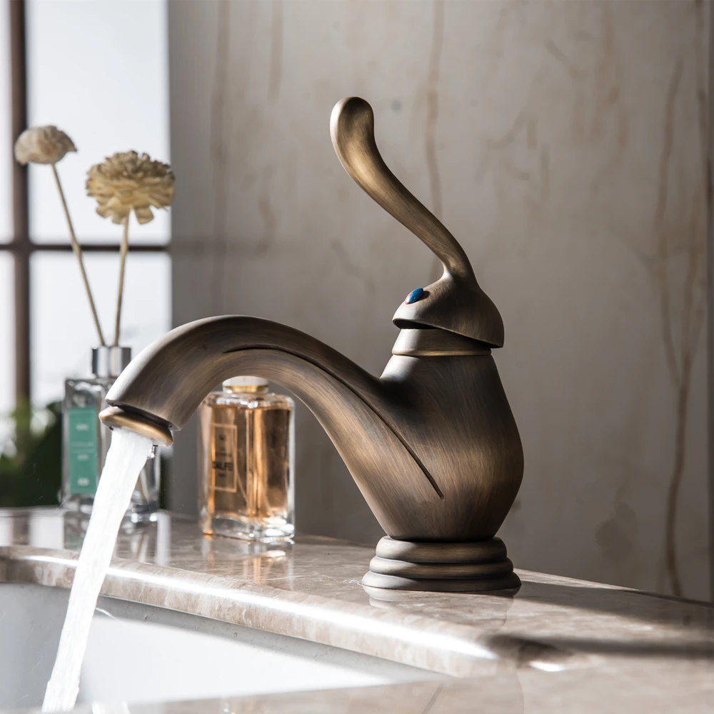 Bathroom Sink Faucet Antique Bronze Basin Faucet Water Tap Single Handle Cold and Hot Water Tap2