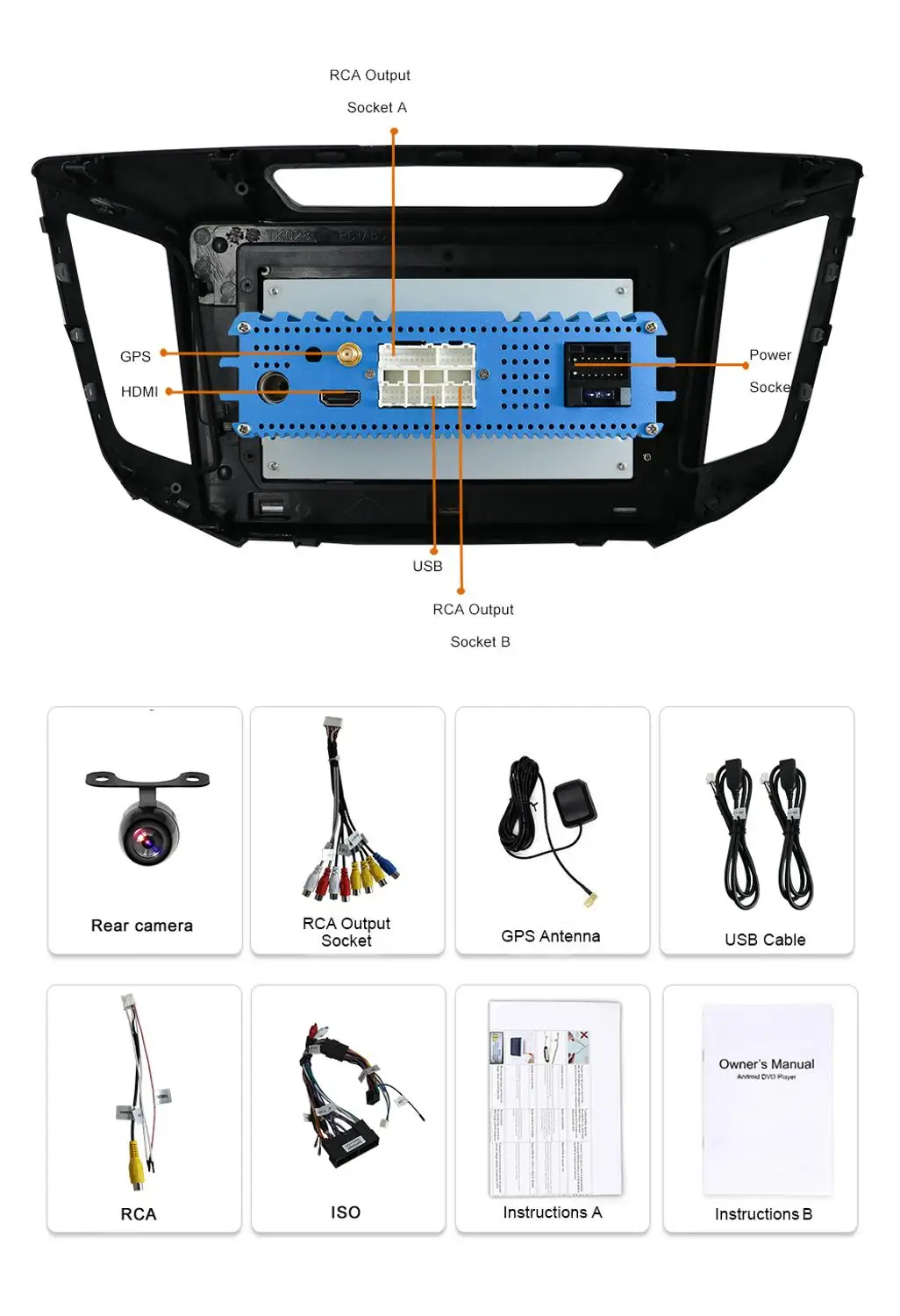  4G+64G 10inch Android 9.0 Car DVD Player GPS Navigation 2 Din For Hyundai Creta ix25 Car Radio 2014