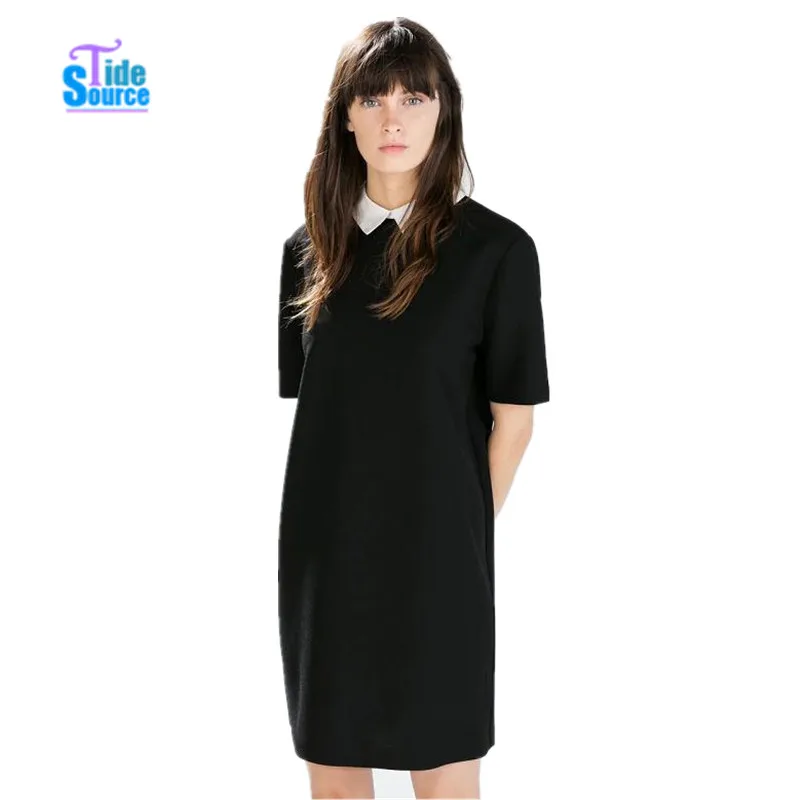 TideSource 2016 Контрастность Цвет Воротник &quotПитер Пэн&quot С Коротким Рукавом Лето Dress