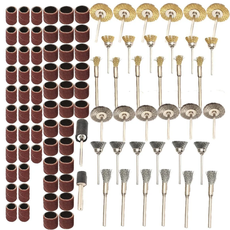 98pcs/set  Brass Steel Wire Brushes Polishing Wheels Sand Drum kit for Rotary Tool