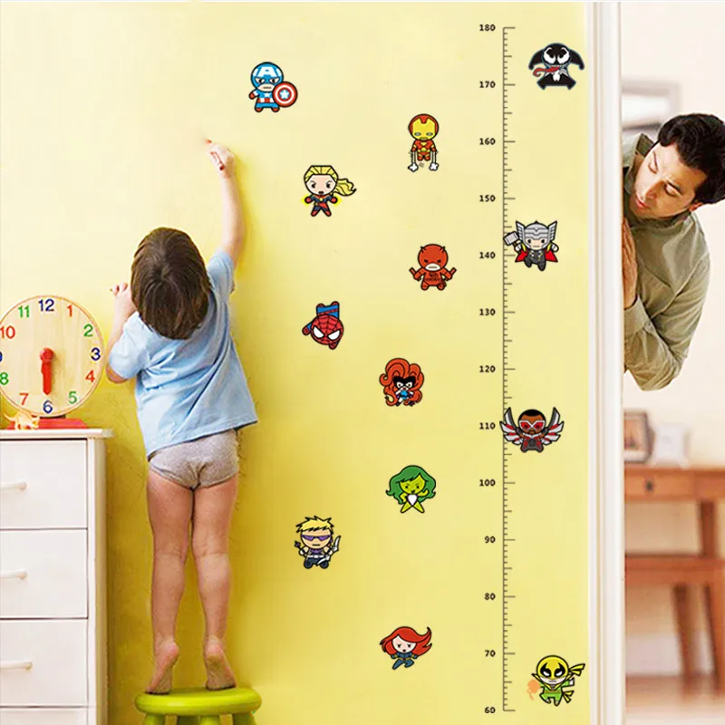 Мстители высота измерения диаграммы Наклейки на стены для детской комнаты наклейки искусство детская комната украшения плакат мультфильм мальчик подарок