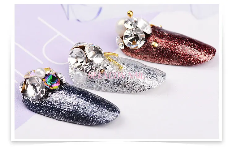 Vidro da Arte do Unha Diamante de Cristal Japanese Unha Moda Cores Aleatórias Mistura Pointy Volta Rhinestone Glitter Conjunto Art 12 15 Strass e decorações