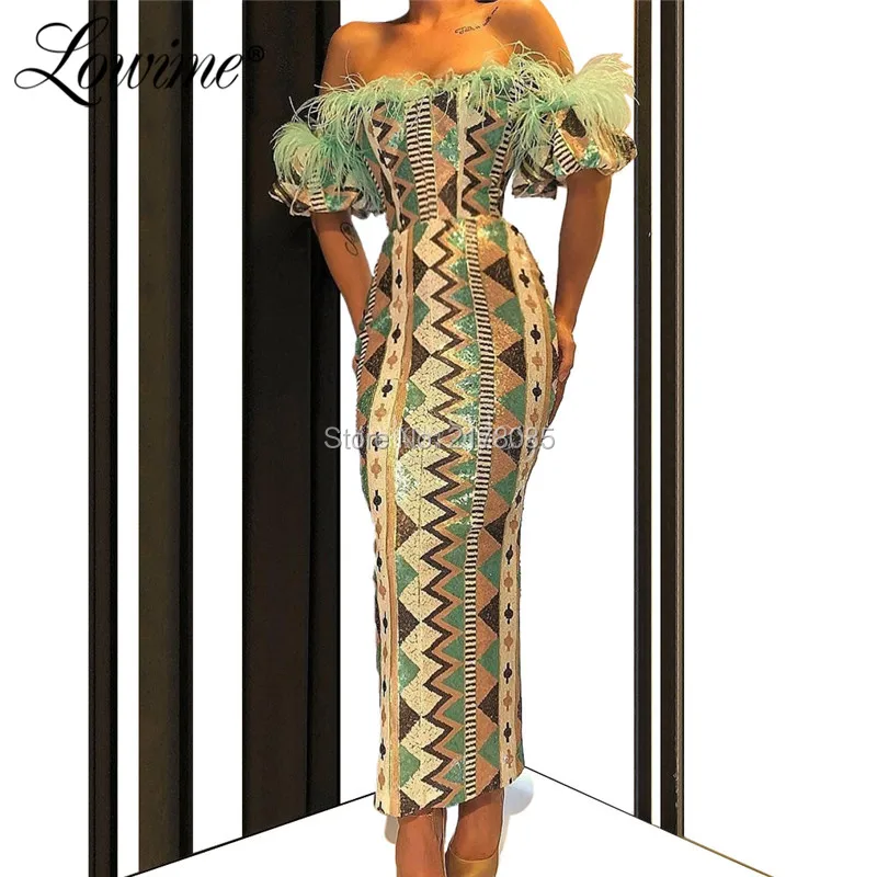 

Feather Evening Dress Ankle Length Dubai Turkish Middle East Women Prom Dresses 2019 Arabic Abendkleider Sequin Party Gowns