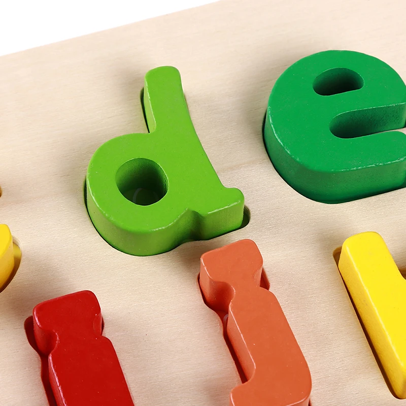 Деревянный Алфавит малышей PuzzlesToys дети яркие цветные буквы, девочка и мальчик обучающие материалы формы головоломки дошкольного обучения игрушки