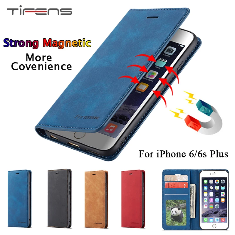 Luxury Leather Case For iPhone 6 6s Plus 6splus Strong Magnetic Wallet Flip Card Holder Stand Protection Cover Etui ihone 6plus