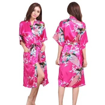 

Silk Satin Wedding Bride Bridesmaid Robe Floral Bathrobe Long Kimono Night Robe Bath Robe Fashion Dressing Gown For Women 010407
