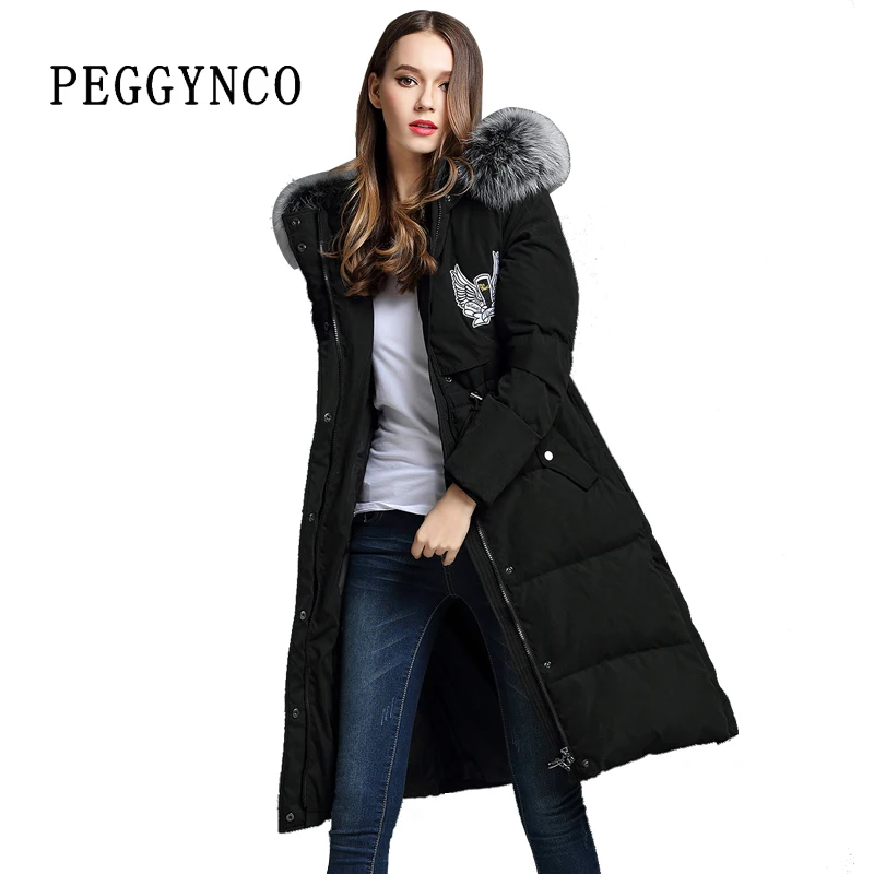 

Black Winter Outerwear Woman Hooded Winter Warm Coat With a Real Fur Collar an Elongated Jacket Women Slim Luxury Cotton Coat