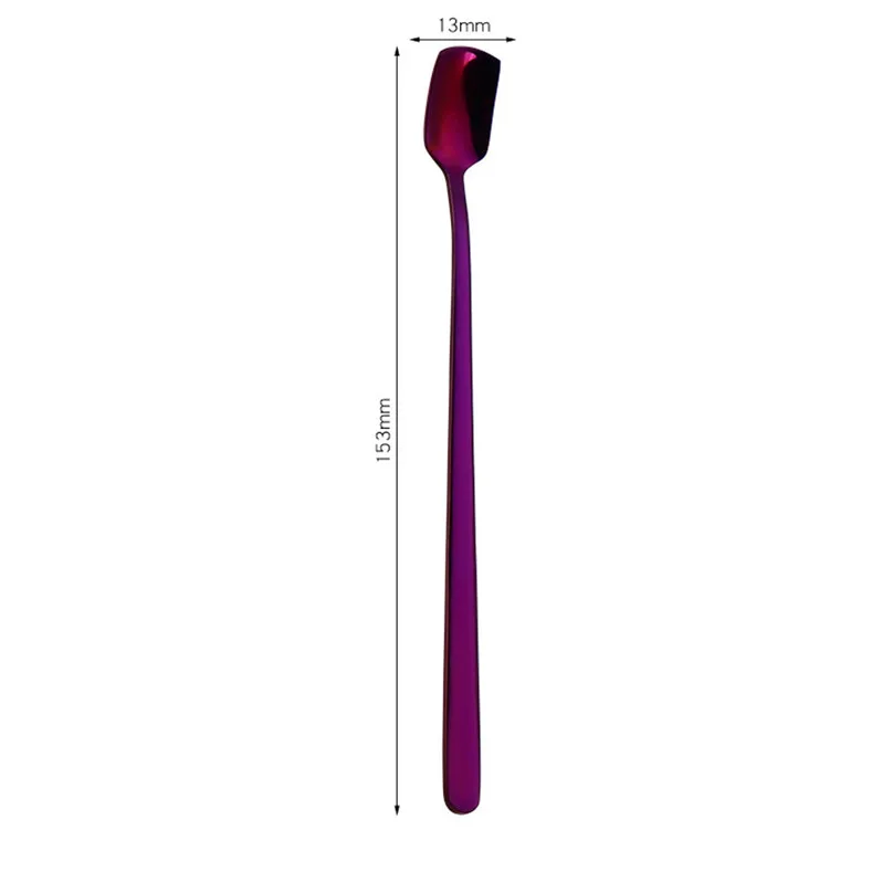 1pcs Colorful Spoon Long Handle Spoons Flatware Coffee Drinking Tools Kitchen Gadget Square Ice Spoon Drinking Tools #25d22 (9)