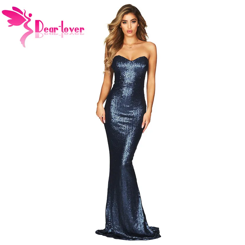 

Dear Lover 2019 New Women's Sequin Maxi Party Dress Sexy Strapless Gown Black Elegant Floor-length Dresses Blue LC610578
