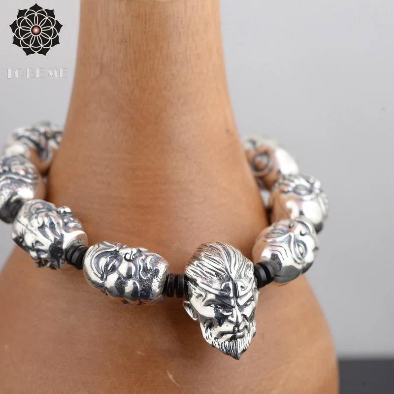 

Handcrafted 925 Silver Buddhist Eighteen Arhats Beads Bracelet Tibetan Rohan Beads Bracelet Monkey King Beaded Man Bracelet