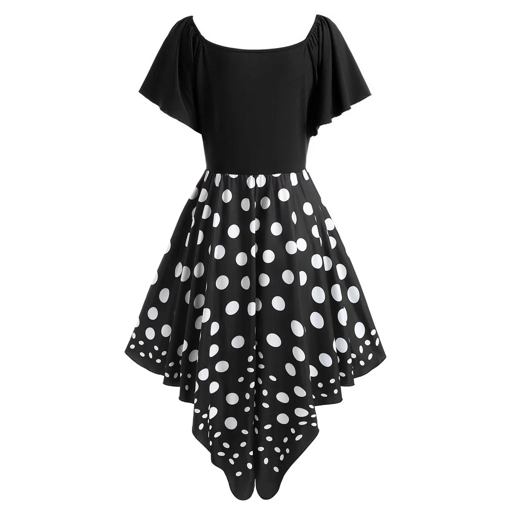 Бесплатная Страусиная Мода платье с коротким рукавом рюшами в горошек носовой