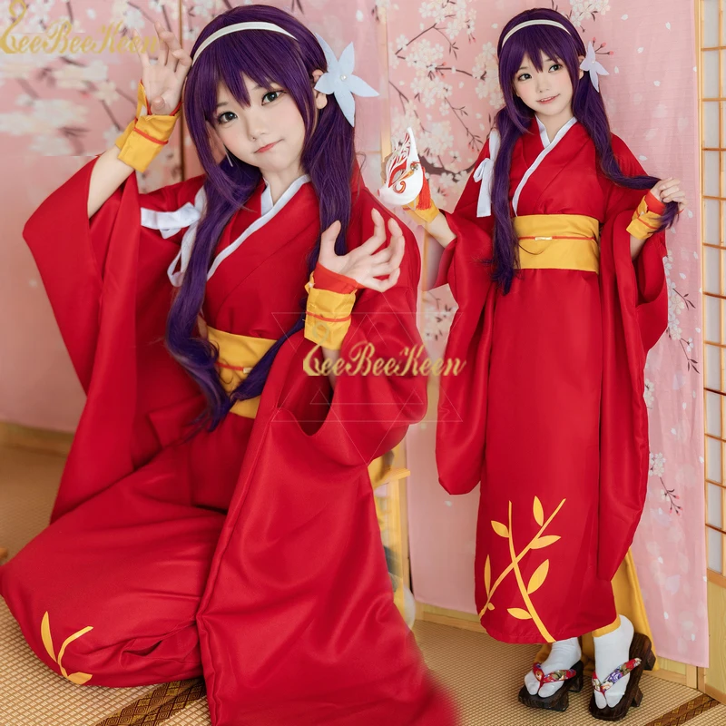 Аниме Косплей Inuyasha Костюм женское красное платье японское кимоно 6 шт. для