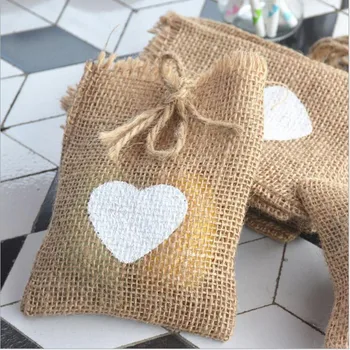 

14x10cm Jute burlap bag with Heart pouch candy Bags Eco-friendly Linen Gift Bags Baby Shower vintage rustic wedding decoration