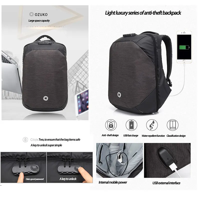 

Multifunction Anti-theft 15.6 inch Laptop computer backpack 15inch School Teenager Backpack Business Bags with USB Charging