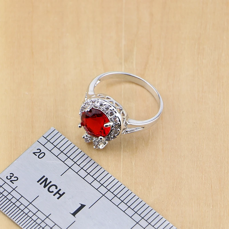 Натуральный 925 серебряные ювелирные изделия Красный Циркон Белый CZ Шарм серьги ожерелье кольцо Браслеты Ювелирные наборы для женщин