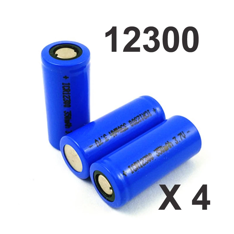4pcs 3.7v ICR 12300 rechargeable lithium ion battery cell 350MAH for LED flashlight torch and speaker | Электроника