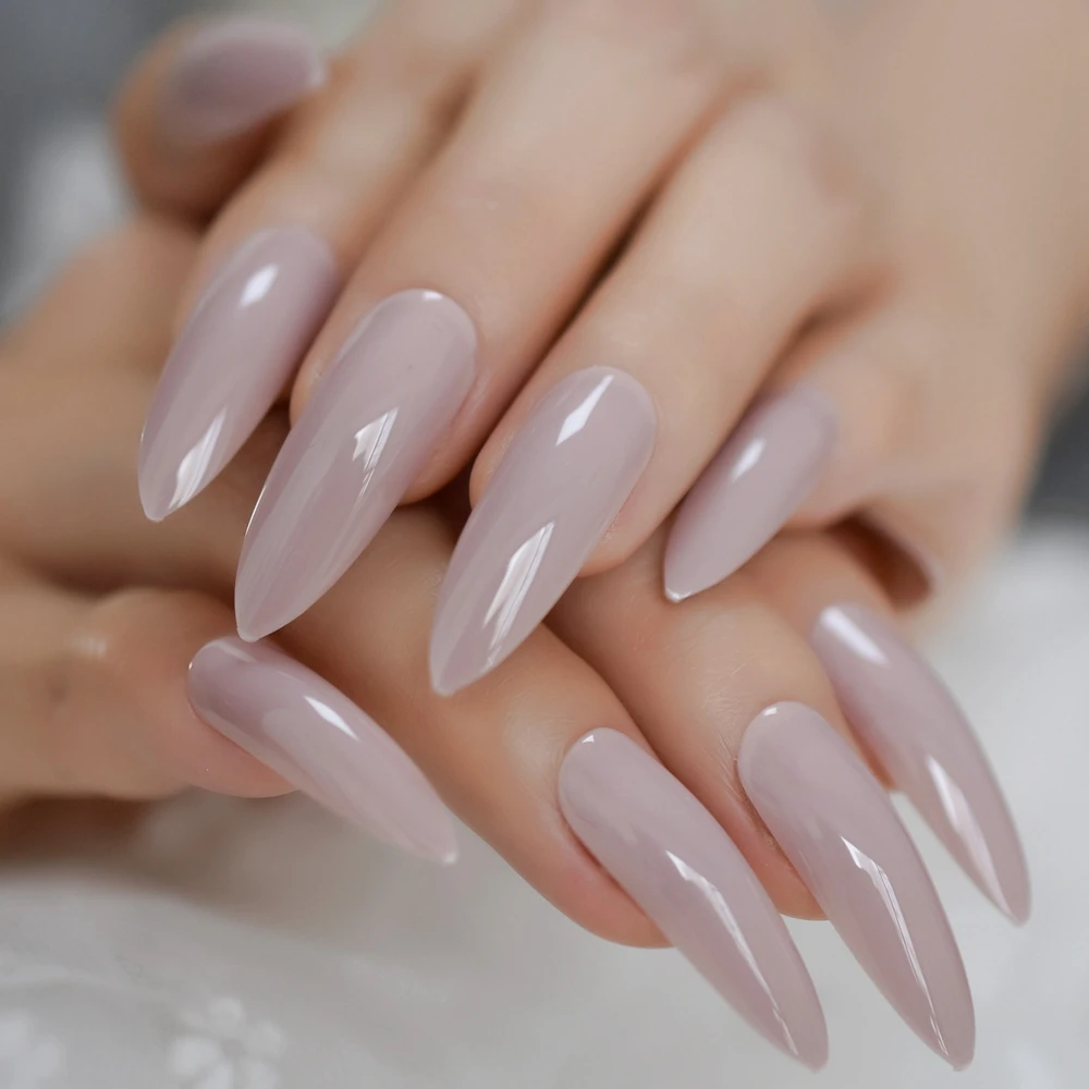 Extra Long Acrylic Stiletto Nails UV Gel Light Brown Salt Elegant Art