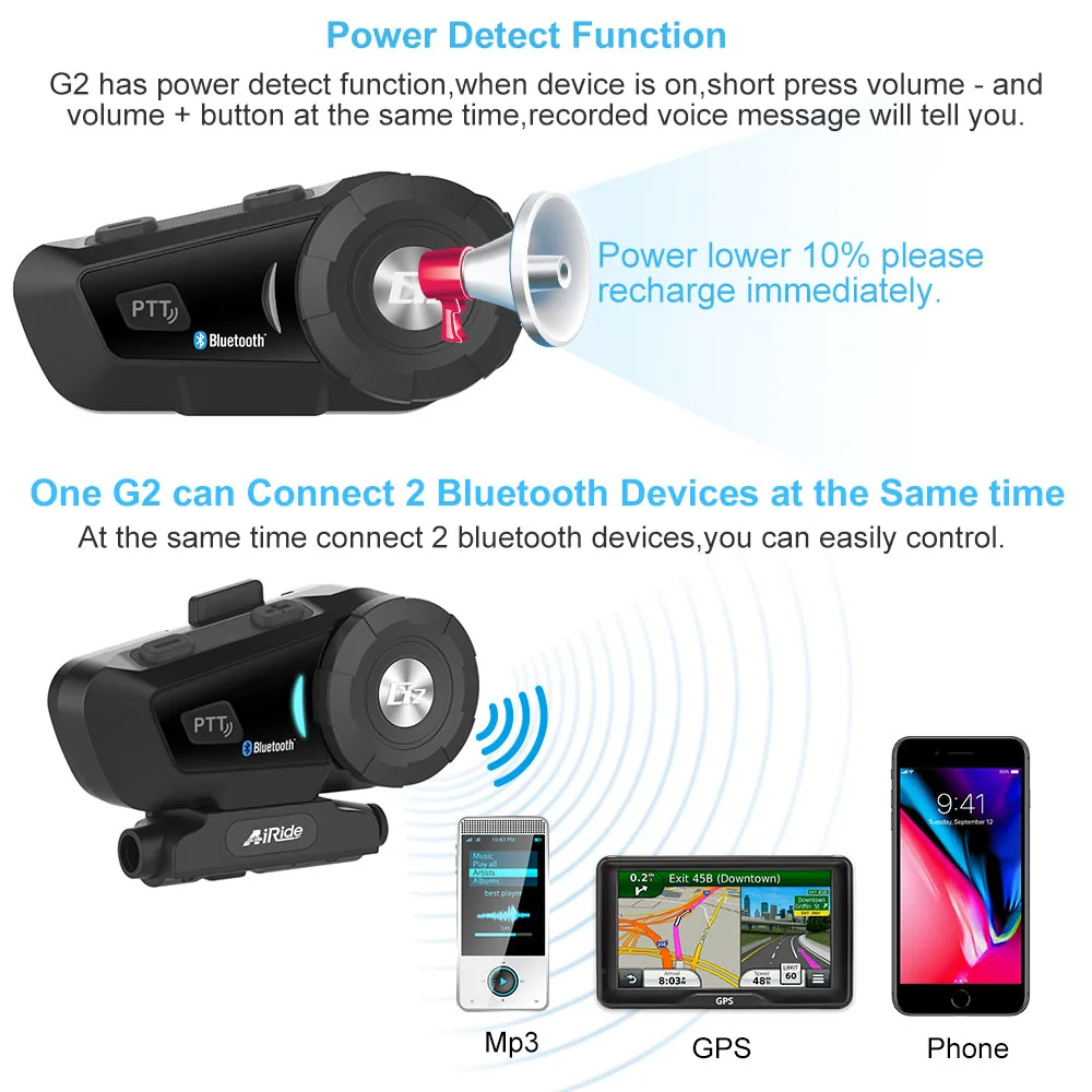 2 шт. переговорное устройство для мотоциклетного шлема AiRide G2 Bluetooth 4 1 FM голосовых